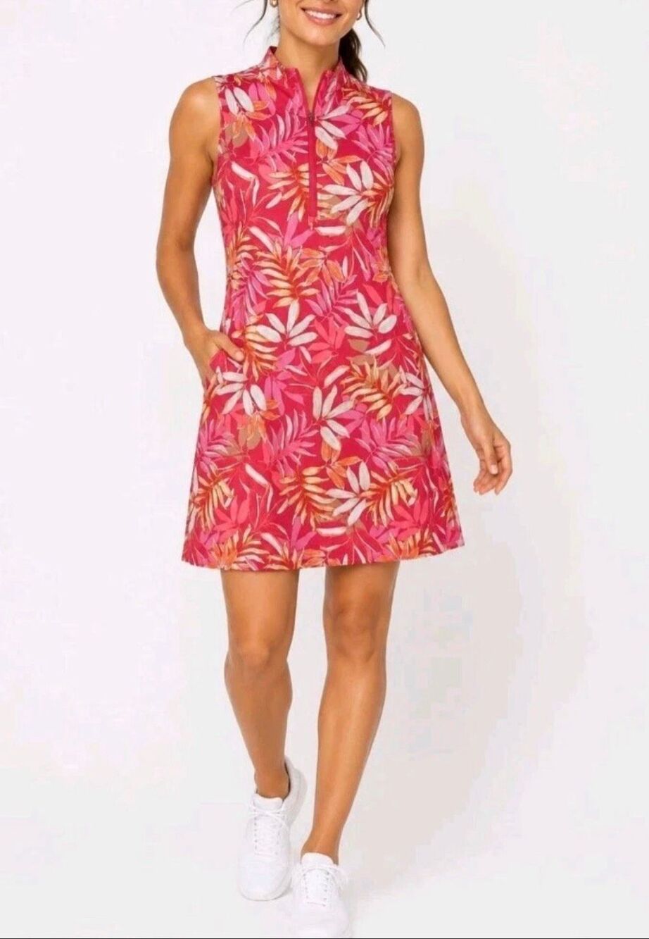Tommy Bahama Pink Tropical Print Activewear Sleeveless Dress Size Large